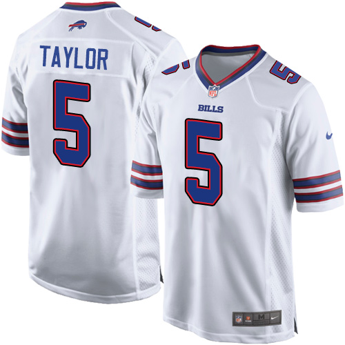 Men's Game Tyrod Taylor Nike Jersey White Road - #5 NFL Buffalo Bills